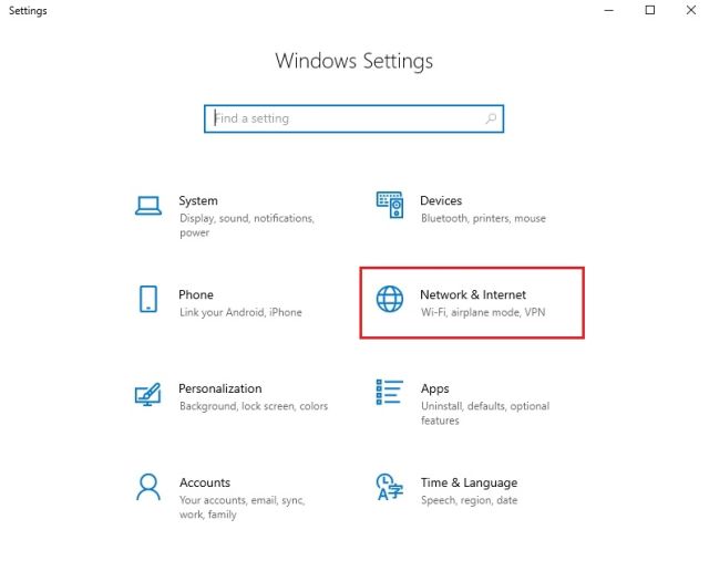 Network and Internet settings