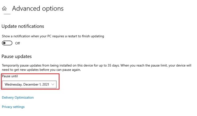 Disable Windows 10 Updates via Settings