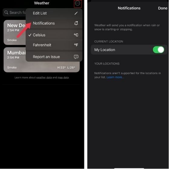 Enable Notifications in Weather app