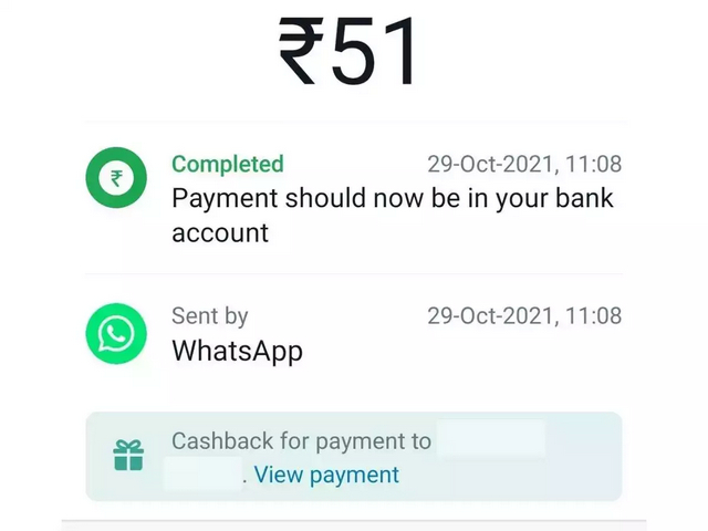 whatsapp pay cashback receipt