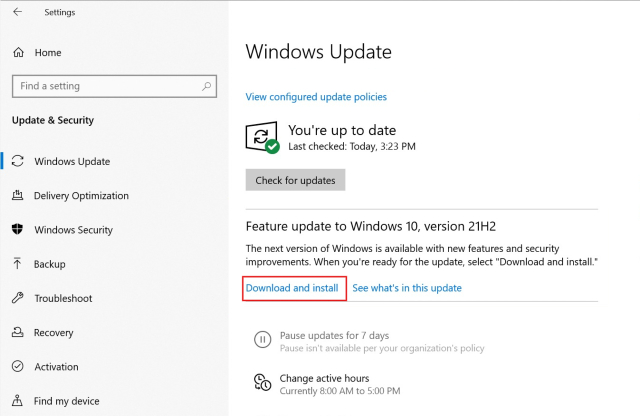 Получите обновление для Windows 10 от ноября 2021 года в настройках Windows