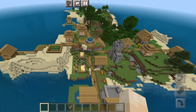 4 สมบัติที่ถูกฝังและหมู่บ้านเกาะดอกไม้ใกล้กับอนุสาวรีย์มหาสมุทรพร้อมเมล็ดพันธุ์ Minecraft Pocket Edition