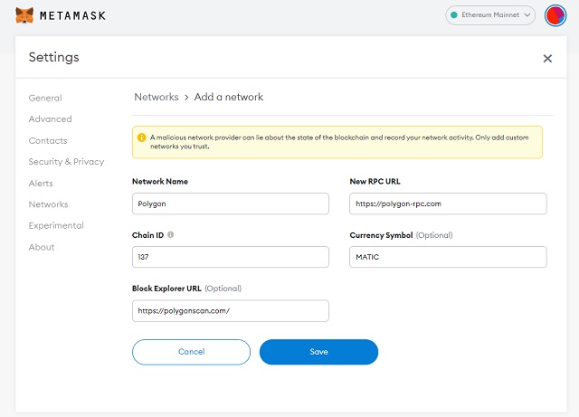 Add Polygon to MetaMask