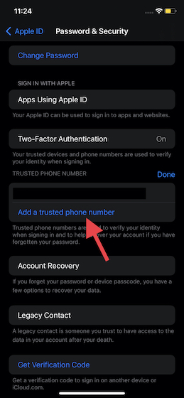 أضف رقم هاتف موثوق به على iOS - قم بتغيير رقم هاتف معرف Apple الخاص بك