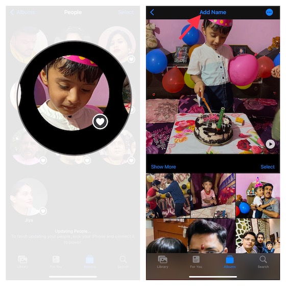 Add name to people album on iOS