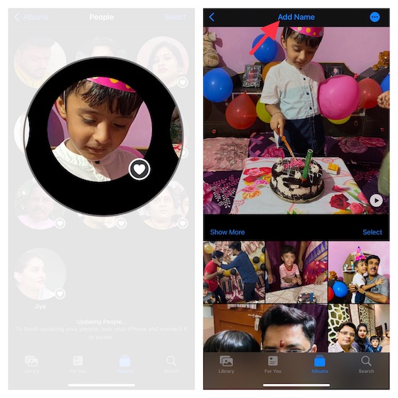 Add name to people album on iOS 