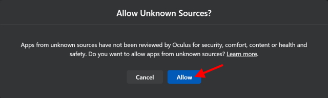 allow unknown sources quest 2 steamvr 