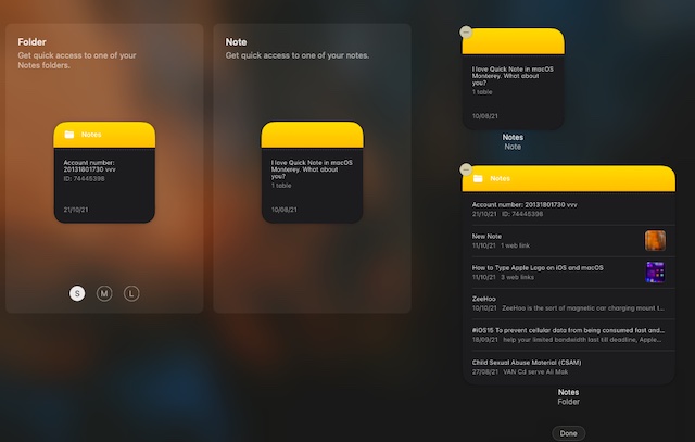 Apple Notes widgets for Mac 