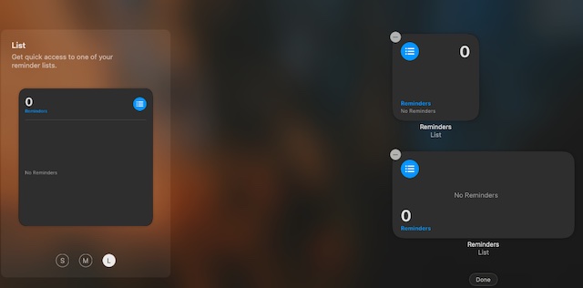 Apple Reminders widget for Mac