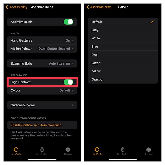 Customize AssistiveTouch appearance on Apple Watch