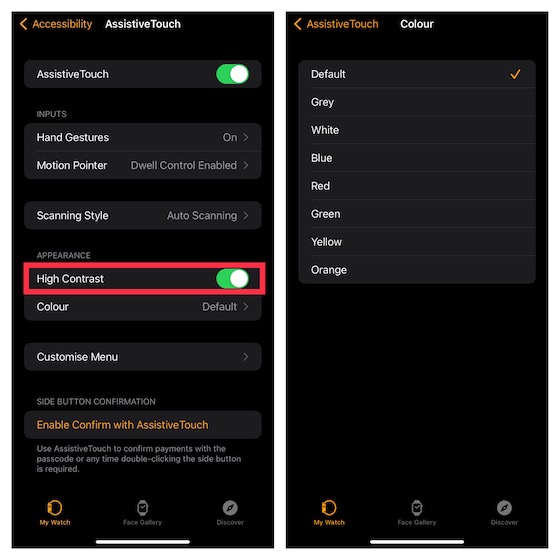 Customize AssistiveTouch appearance on Apple Watch 