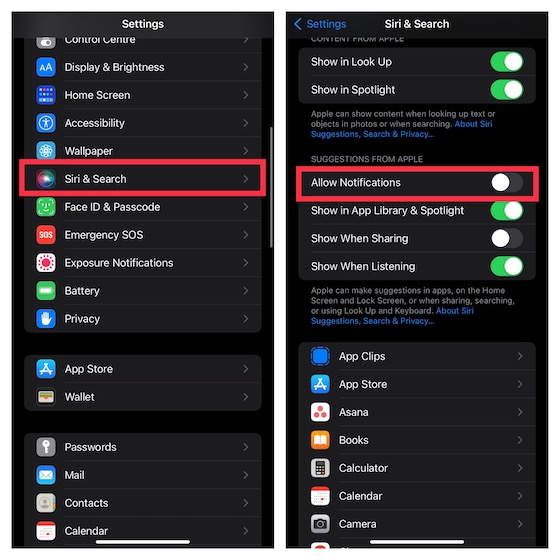 Disallow Siri notifications on iPhone and iPad