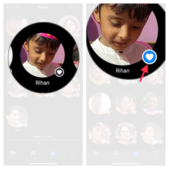 Добавление профиля людей в избранное в Apple Photos iOS 