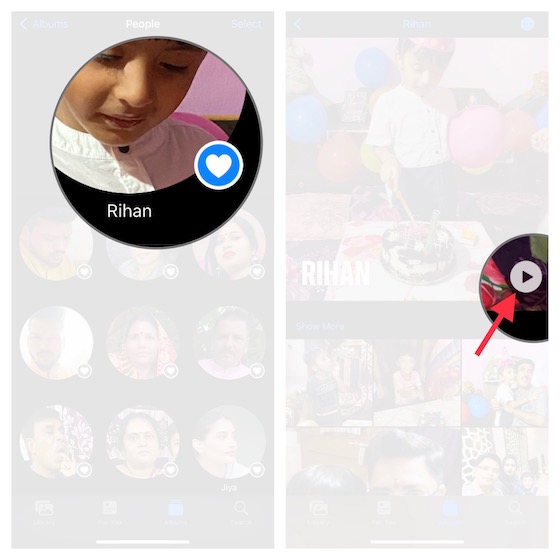 Memory slideshow in People album on iOS