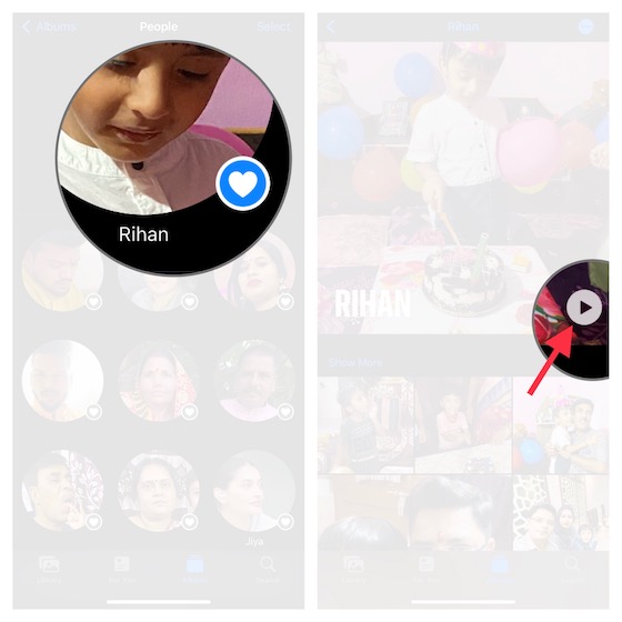 Memory slideshow in People album on iOS 