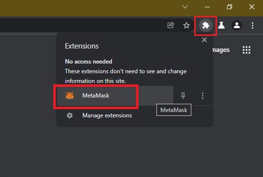 MetaMask extension icon on chrome
