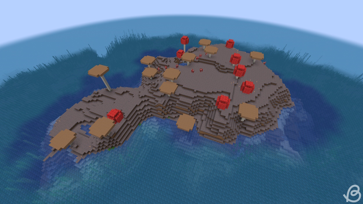 One of the best and most challenging Minecraft island seeds includes this one where you spawn in the ocean and have to swim to a nearby mushroom island
