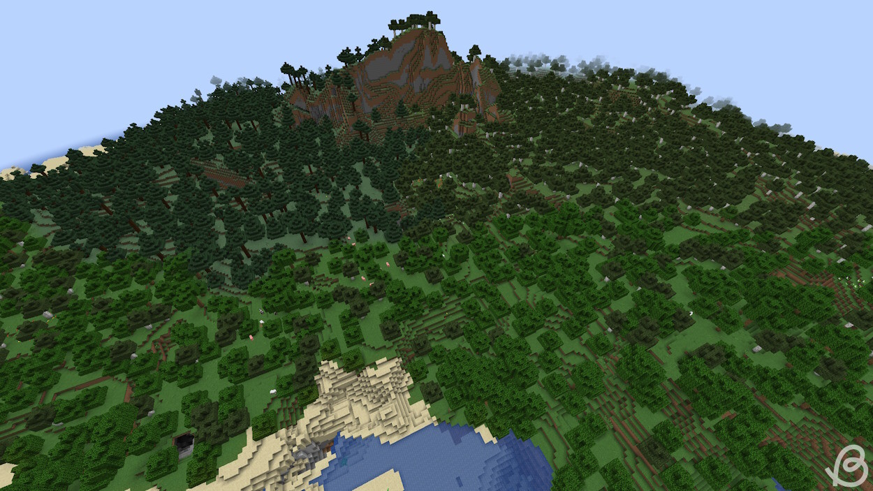 Seed with a large island with lots of different trees in Minecraft