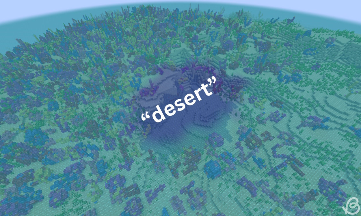 Massive warm ocean with a darker colored water in the center where the desert biome was supposed to generate