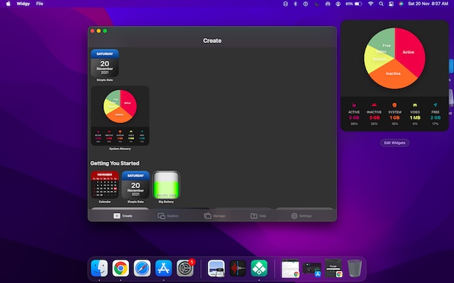 Widgy widget app for Mac 