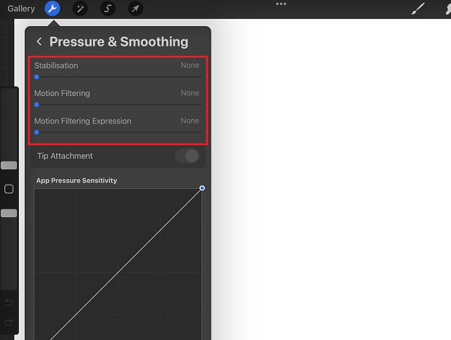 Pressure and Smoothing Settings with Stroke Stabilization in Procreate