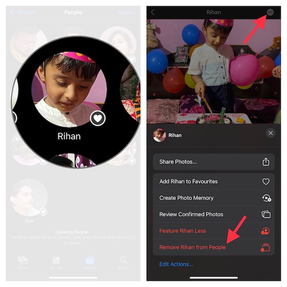 Remove a people profile in People album iOS