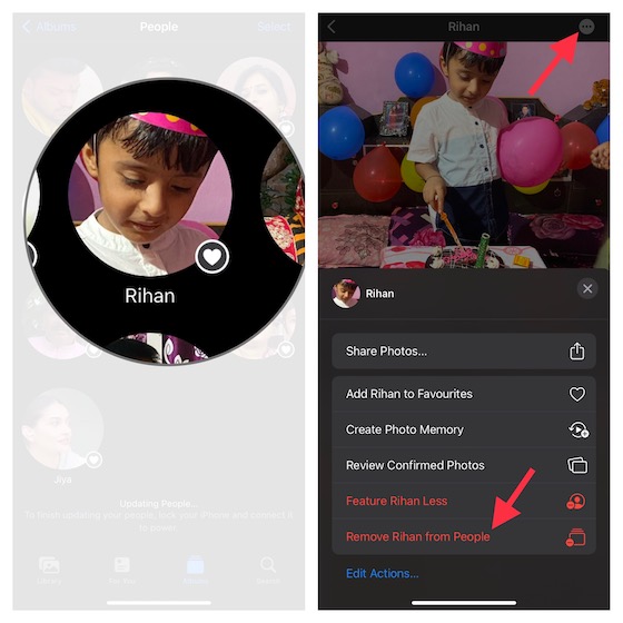 Remove a people profile in People album iOS 
