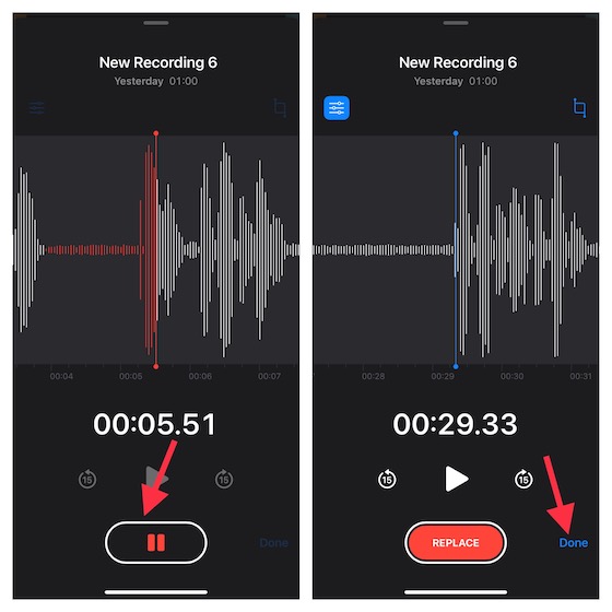 Replace certain part in the Voice Memos on iPhone and iPad 