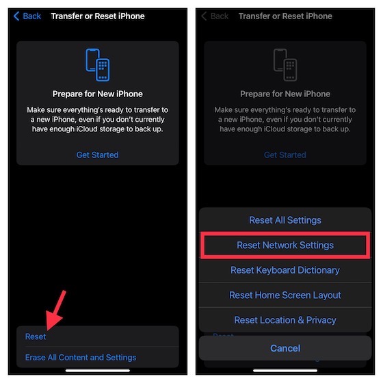 Reset Network Settings on iOS 