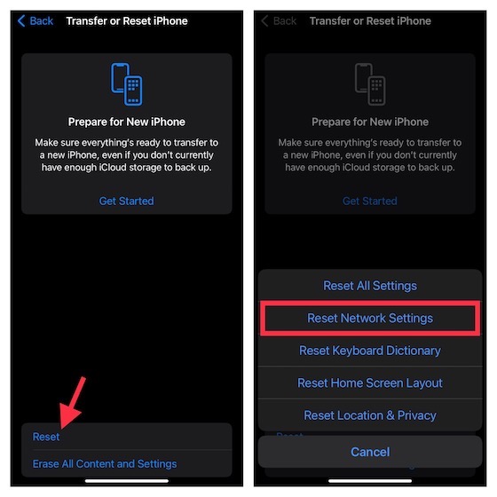 Reset Network Settings on iOS