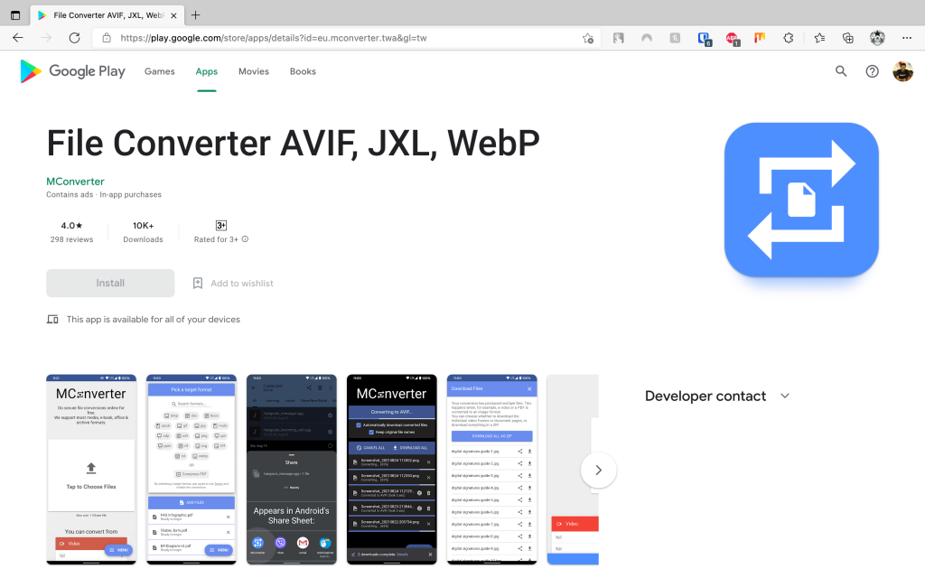 File Converter app page on new Google Play Store