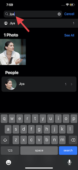 Search People profile in Apple Photos app