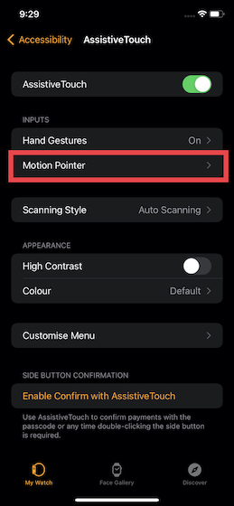 Select Motion Pointer in Accessibility setting