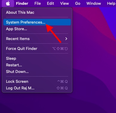 Select System Preferences in the menu on Mac