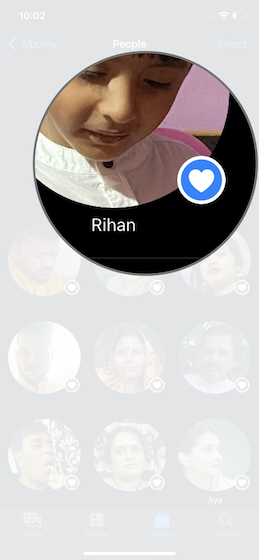 Select a people profile People album on iOS 