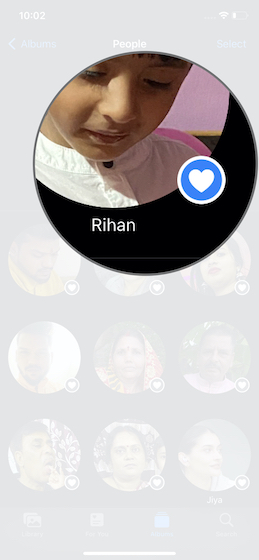 Select a people profile People album on iOS