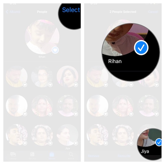 Select peple profiles in Photos app iOS