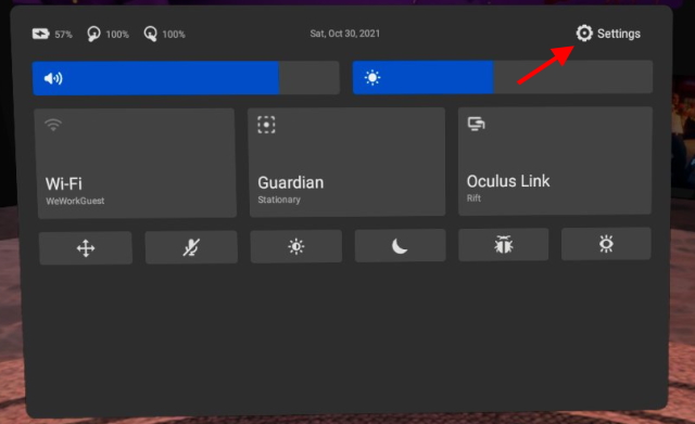 Settings cog oculus quest 2 