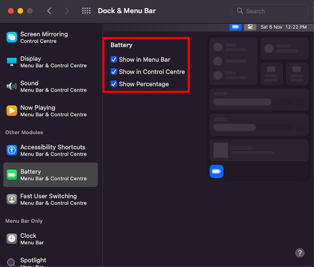 Show battery percentage in menu bar and control center on Mac