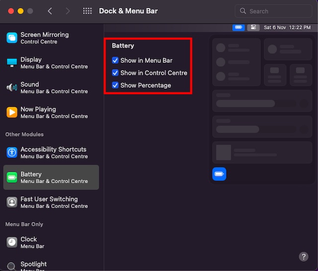 Show battery percentage in menu bar and control center on Mac 