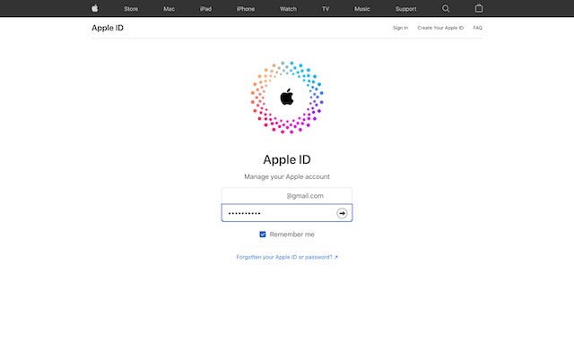 Войдите в Apple ID в Интернете 