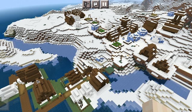 Snowy Village con roccaforte con semi di Minecraft Pocket Edition