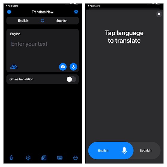 Translate Now app for iOS