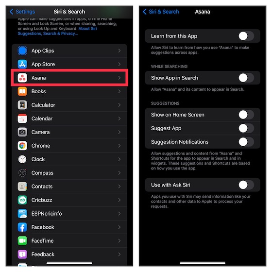 Turn off Siri for Individual Apps on iOS and iPadOS