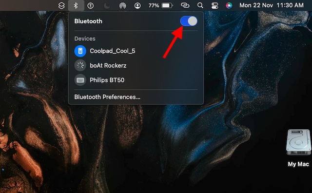 Turn off/on Bluetooth on Mac 