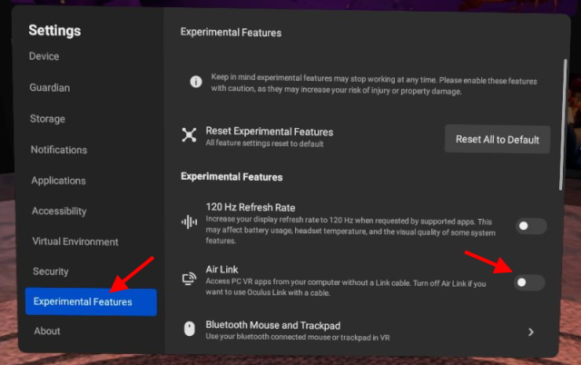 turn on airlink easily oculus quest 2 