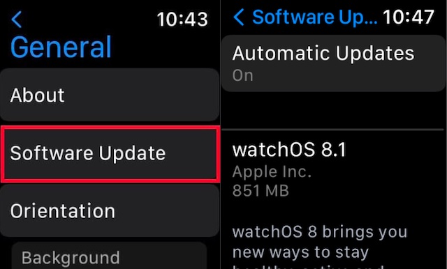 Update software on Apple watch