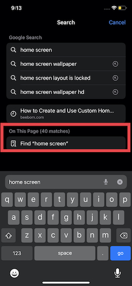 Search Specific Words on Safari Webpage on iPhone and iPad 