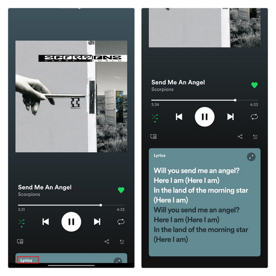 Zugriff auf den Songtext-Tab Spotify