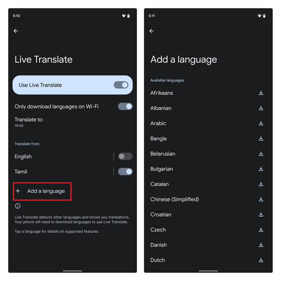 add language live translate